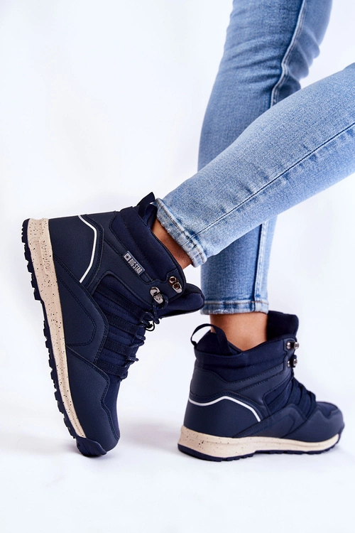 Damskie Wysokie Buty Trekkingowe Big Star KK274611 Granatowe