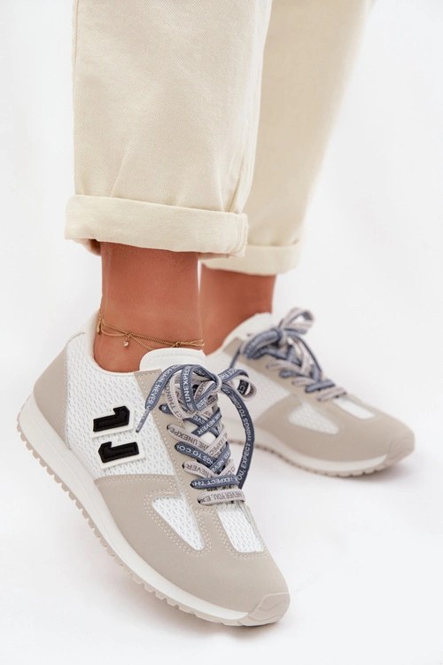 Sneakersy Damskie Z Ozdobnym Sznurowaniem Szare Henira