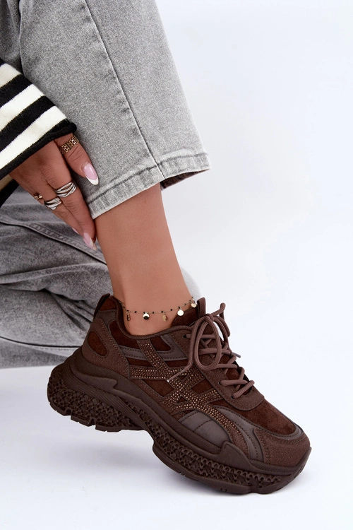 Sneakersy Damskie Ze Zdobieniem Czekoladowe Amselle