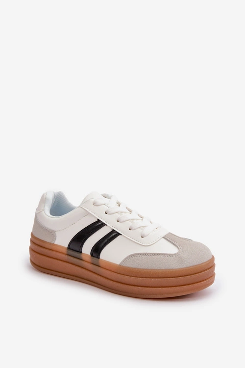 Sneakersy Damskie Na Platformie Biało-Szare Nesonice