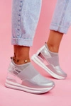 Sportowe Damskie Wsuwane Buty Na Koturnie Szare Cold Play