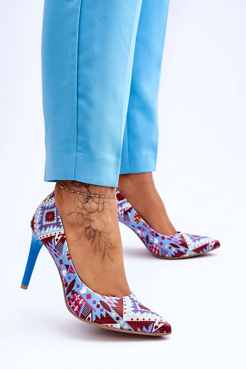 Modne Skórzane Szpilki Lewski Shoes 2659 Niebiesko-Czerwone