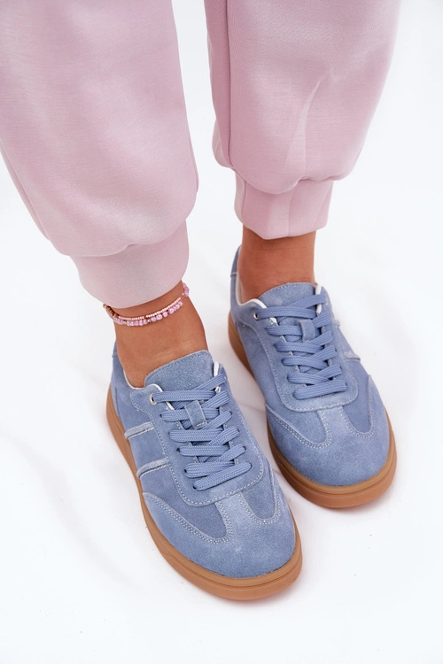Zamszowe Niskie Sneakersy Damskie Niebieskie Paliana