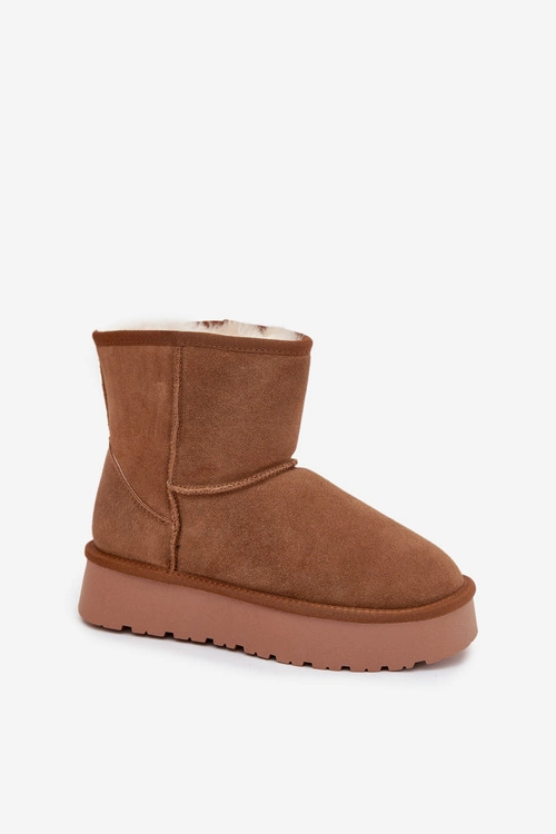Śniegowce Damskie Z Naturalnego Zamszu Na Platformie Camel Privine
