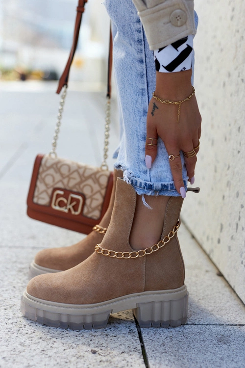 Modne Zamszowe Botki Z Wycięciem Camel Lemar Forget Me