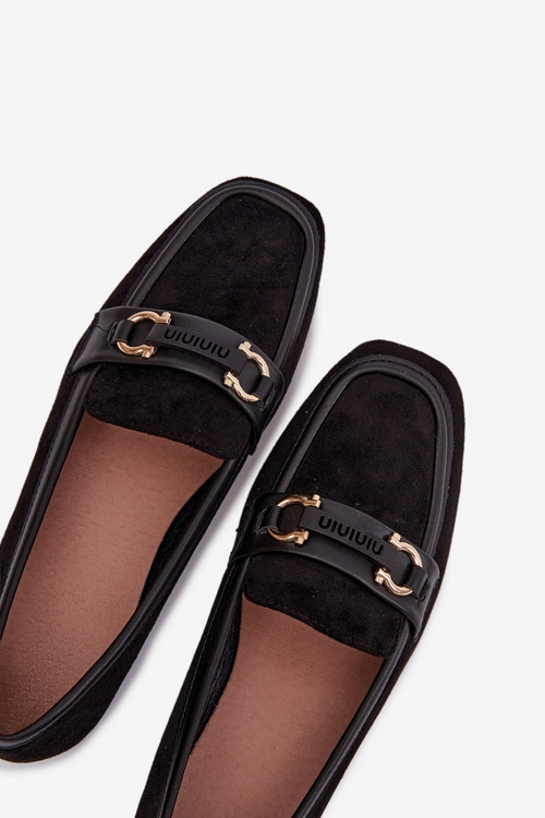 Mokasyny Loafersy Damskie Z Ozdobnym Elementem Czarne Evelora