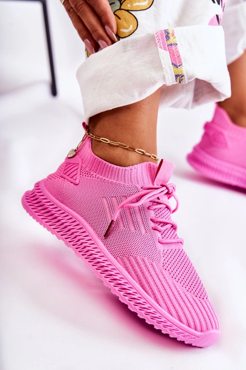 Damskie Sportowe Buty Sneakersy Materiałowe Różowe Storia