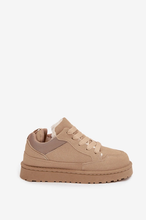 Sneakersy Damskie Ocieplane Futerkiem Beżowe Cyrissa