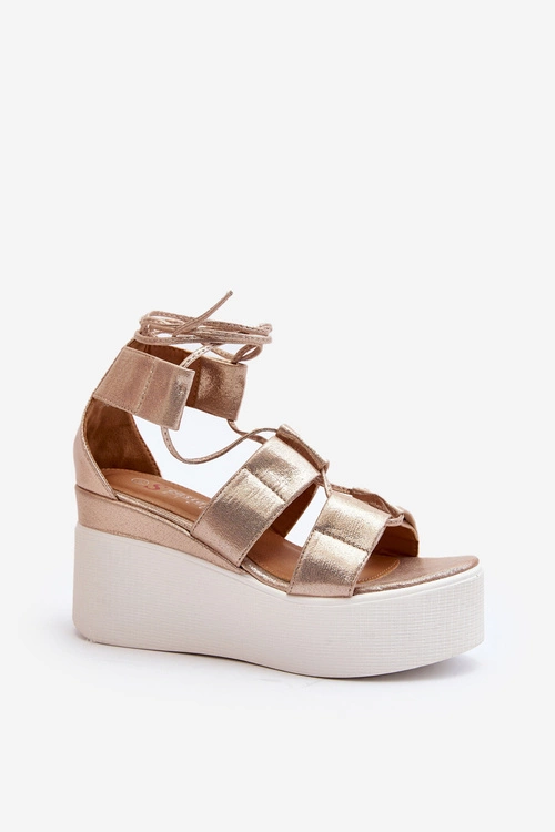 Sandały Damskie Wiązane Złote Helavi