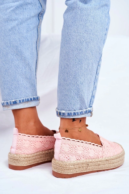 Espadryle Damskie Koronkowe Różowe Platforma Desante
