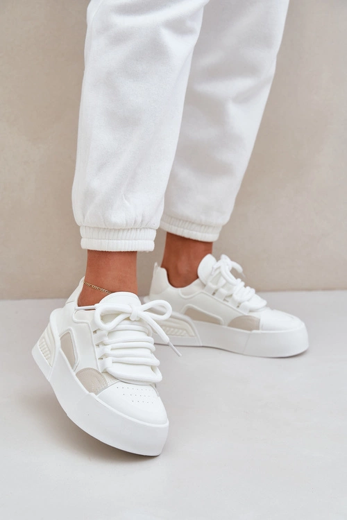 Sneakersy Damskie Z Grubymi Sznurówkami Na Platformie Białe Laloma