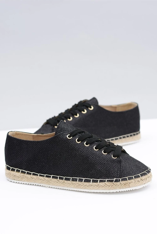 Lu Boo | Czarne Brokatowe Lniane Espadryle Fairy