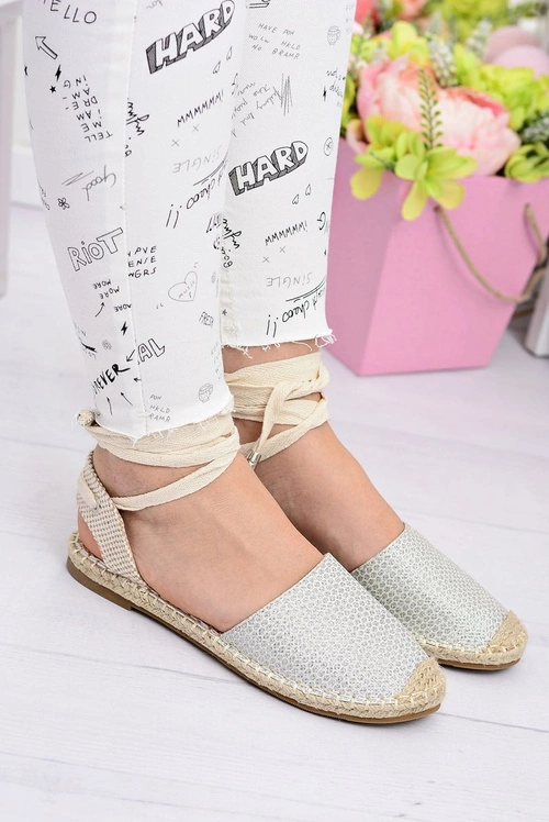 Damskie Lniane Balerinki Wiązane Srebrne Espadryle Sea