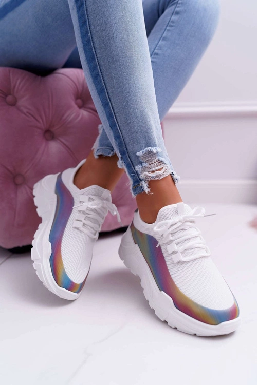 Sportowe Damskie Buty Gruba Podeszwa Holograficzne Białe Party Up