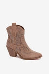 Ocieplane Damskie Botki Kowbojki Ze Zdobieniem Beżowe Lelira