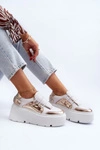 Zazoo 1833 Sneakersy Damskie Skórzane Na Masywnej Podeszwie Biało-Złote 