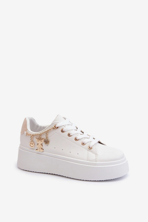 Sneakersy Damskie Na Platformie Z Zawieszkami Białe Tivissa
