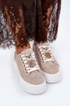 Sneakersy Na Platformie Z Przypinką Miś S.Barski BF51-014 Beżowe