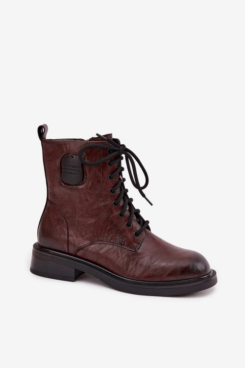 Skórzane Botki Workery Damskie Z Ozdobnym Detalem Maciejka K7180-02 Brązowe