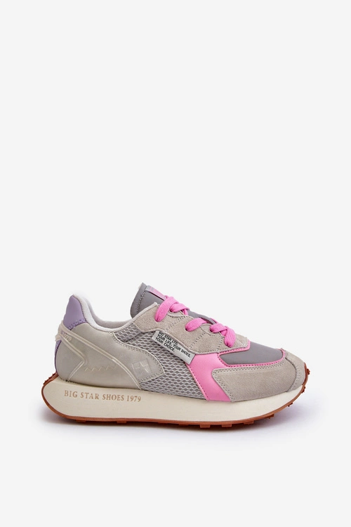 Sneakersy Damskie Na Platformie Memory Foam System Big Star NN274680 Szaro-Różowe