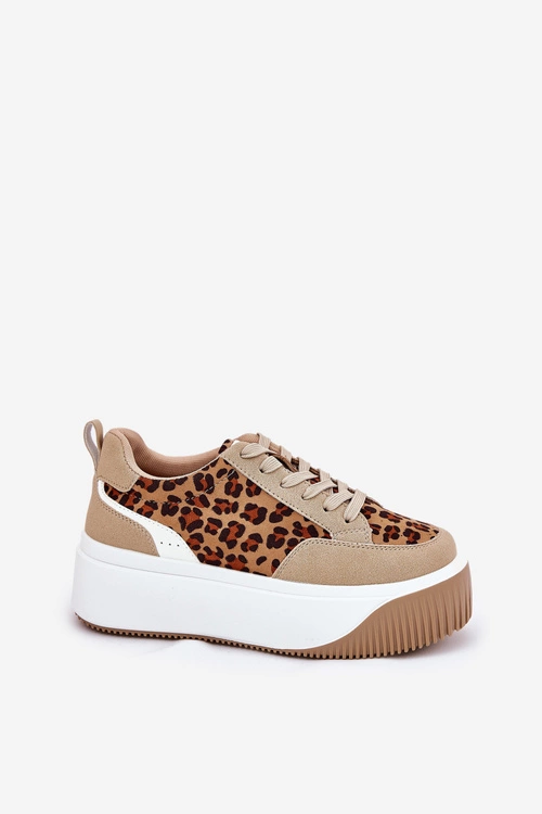 Sneakersy Damskie Na Masywnej Platformie Panterka Beżowe Tamorniel
