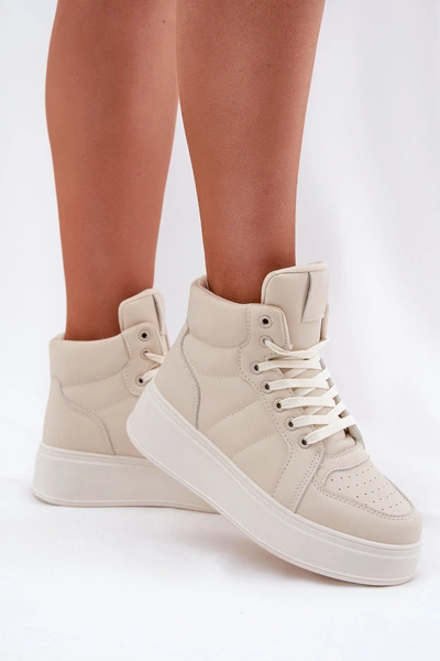 Wysokie Sneakersy Damskie Na Platformie Beżowe Tillive