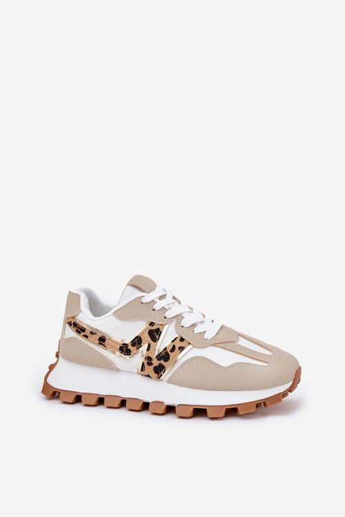 Sneakersy Buty Sportowe Damskie Panterka Beżowe Kalelia