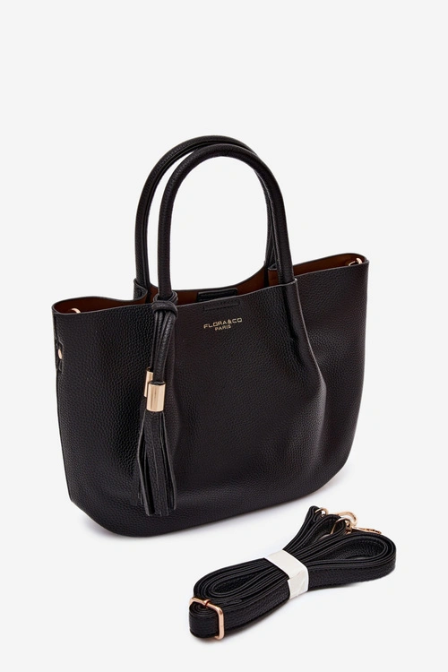 Flora&Co Torebka Shopper Skórzana Czarna Fleece