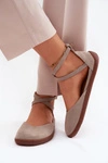 Zamszowe Baleriny Damskie Barefoot Z Paskami Zazoo 320 Cappuccino