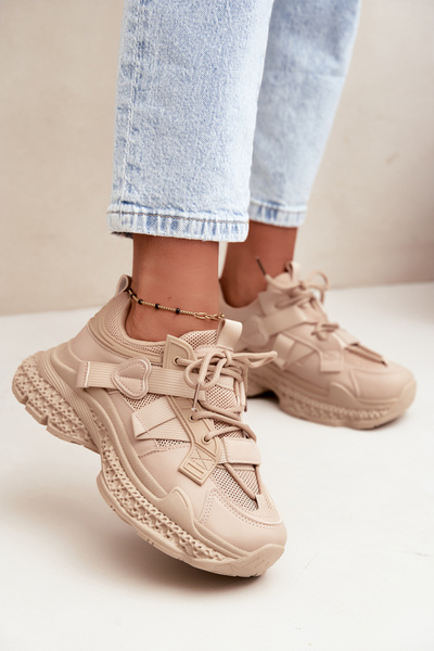 Sneakersy Z Paskami Siateczkowe Damskie Beżowe Ellery