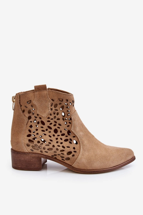 Damskie Ażurowe Botki Lewski Shoes 2909 Ciemnobeżowe