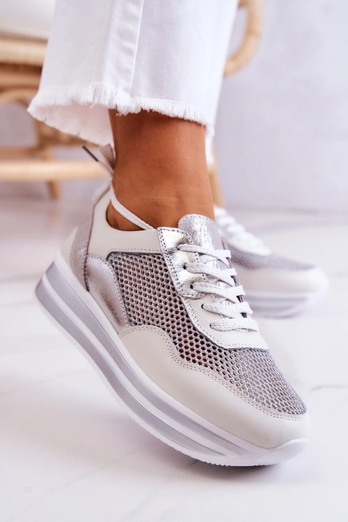 Damskie Buty Sportowe Sneakersy Biało-Srebrne Bourne