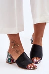 Damskie Skórzane Klapki Na Obcasie Lewski Shoes 3209/K Czarne