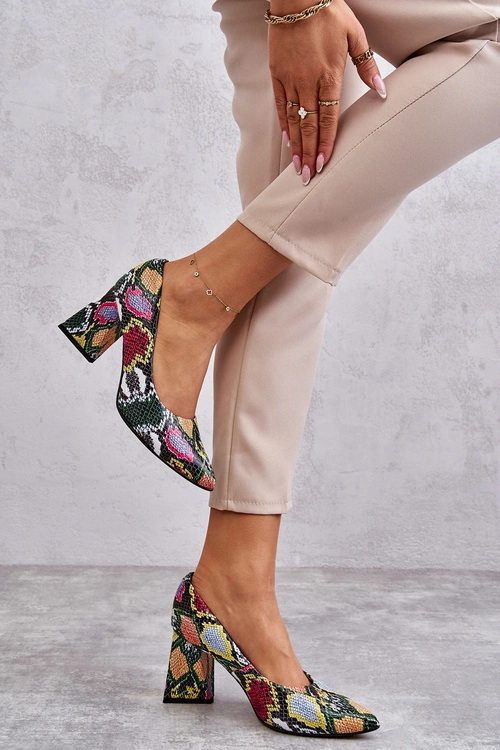 Skórzane Czółenka W Wężowy Wzór Lewski Shoes 3277 Wielobarwne