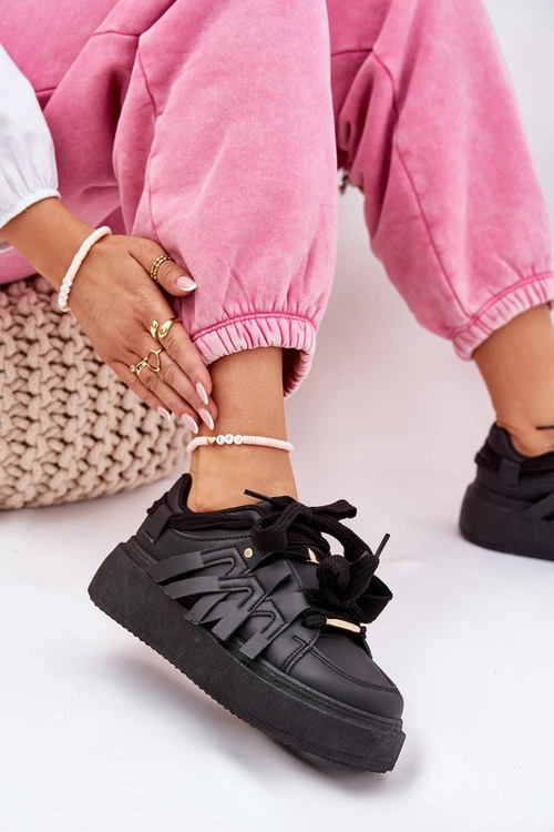 Eko Skórzane Sneakersy Na Platformie Czarne Penolle