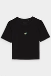 Damski Bawełniany T-shirt Slim Cropped 4F 4FWAW24TTSHF1701-20S Czarna