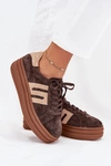Sneakersy Damskie Na Platformie Z Naturalnego Zamszu Czekoladowe Eldira