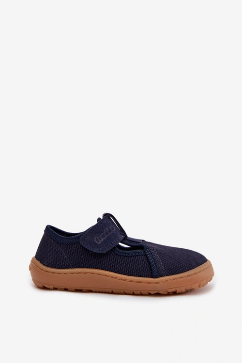 Kapcie Dziecięce Na Rzep Barefoot Froddo Cannvas G1700439 Granatowe