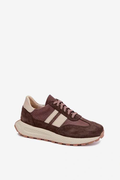 Skórzane Zamszowe Sneakersy Na Platformie Zazoo N1291 Czekoladowe