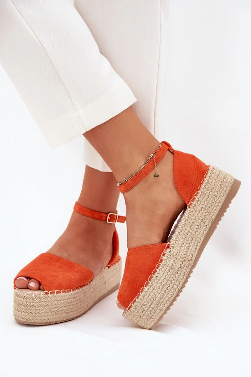 Sandały Espadryle Damskie Na Platformie Z Plecionką Pomarańczowe Selise