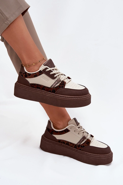 Damskie Sneakersy Na Platformie Big Star SS274356 Panterka Brązowo-Beżowe