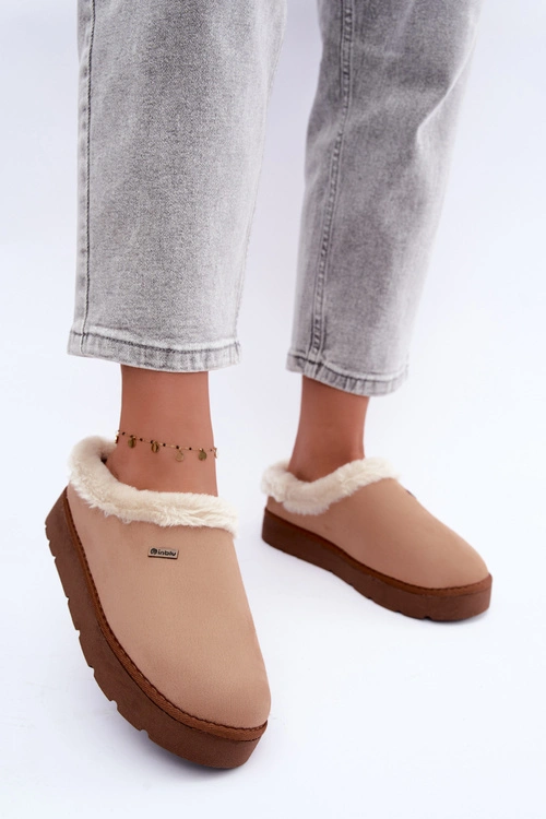 Kapcie Obuwie Domowe Damskie Z Futerkiem Inblu DR000004 Camel