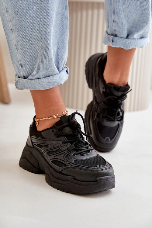 Buty Sportowe Sneakersy Damskie Na Masywnej Podeszwie Czarne Lerista