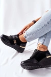 Damskie Skórzane Sneakersy Na Koturnie Czarne Montessori