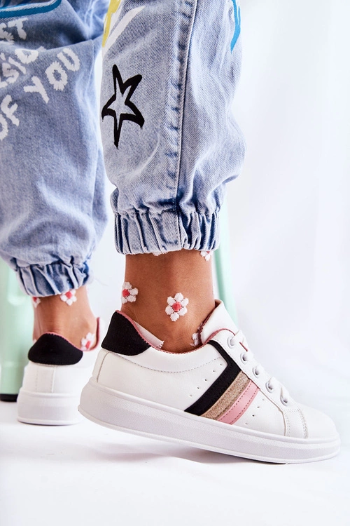 Damskie Buty Sportowe Wiązane Białe Renesme