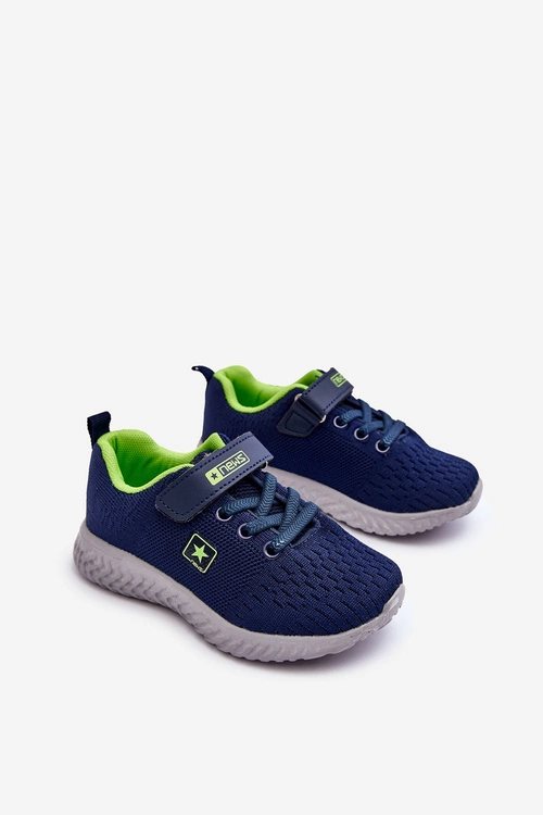 Dziecięce Buty Sportowe Na Rzep Granatowo-Zielone Brego