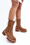 Damskie Zamszowe Ocieplane Botki Workery Camel Brinnon