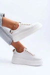 Damskie Skórzane Sneakersy Na Platformie CheBello 4367 Białe