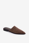 Skórzane Zamszowe Klapki Mule Damskie Płaskie D&A JC61-1004 Khaki