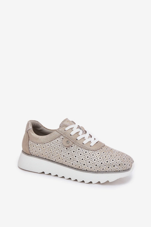 Zamszowe Ażurowe Sneakersy Na Platformie LR51-927 Złote